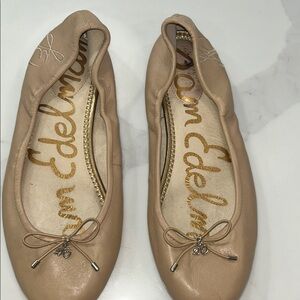 Sam Edelman Tan Leather Flats with Bow Detail SIZE 8 1/2  WIDE